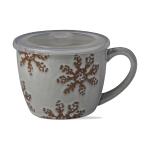 tagltd Winter Snowflake Soup Mug Stoneware With Plastic Steam-Release Lid 16 oz - 1 of 2