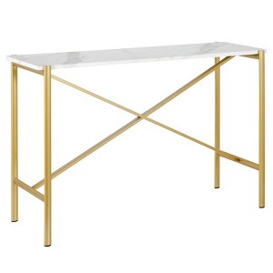 Gold Finish Console Table with Faux Marble Top - Henn&Hart - 1 of 4