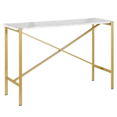 Gold Finish Console Table with Faux Marble Top - Henn&Hart - image 1 of 4