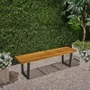 Lyngins Modern Rustic Outdoor Bench, Acacia Wood Outdoor Dining Bench, Closed Black Iron Legs, Slatted Surface, Patio Bench/Garden Bench for Backyard - 3 of 4