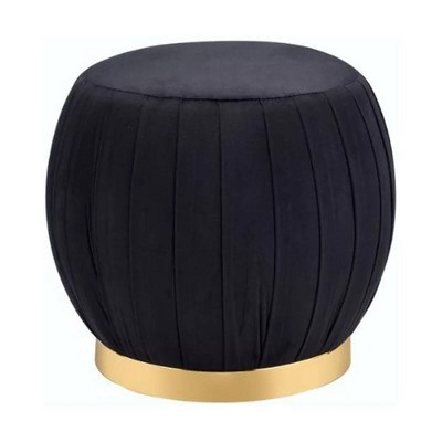 Meelano Luxe Round Black Velvet Ottoman with Gold Cylinder Base