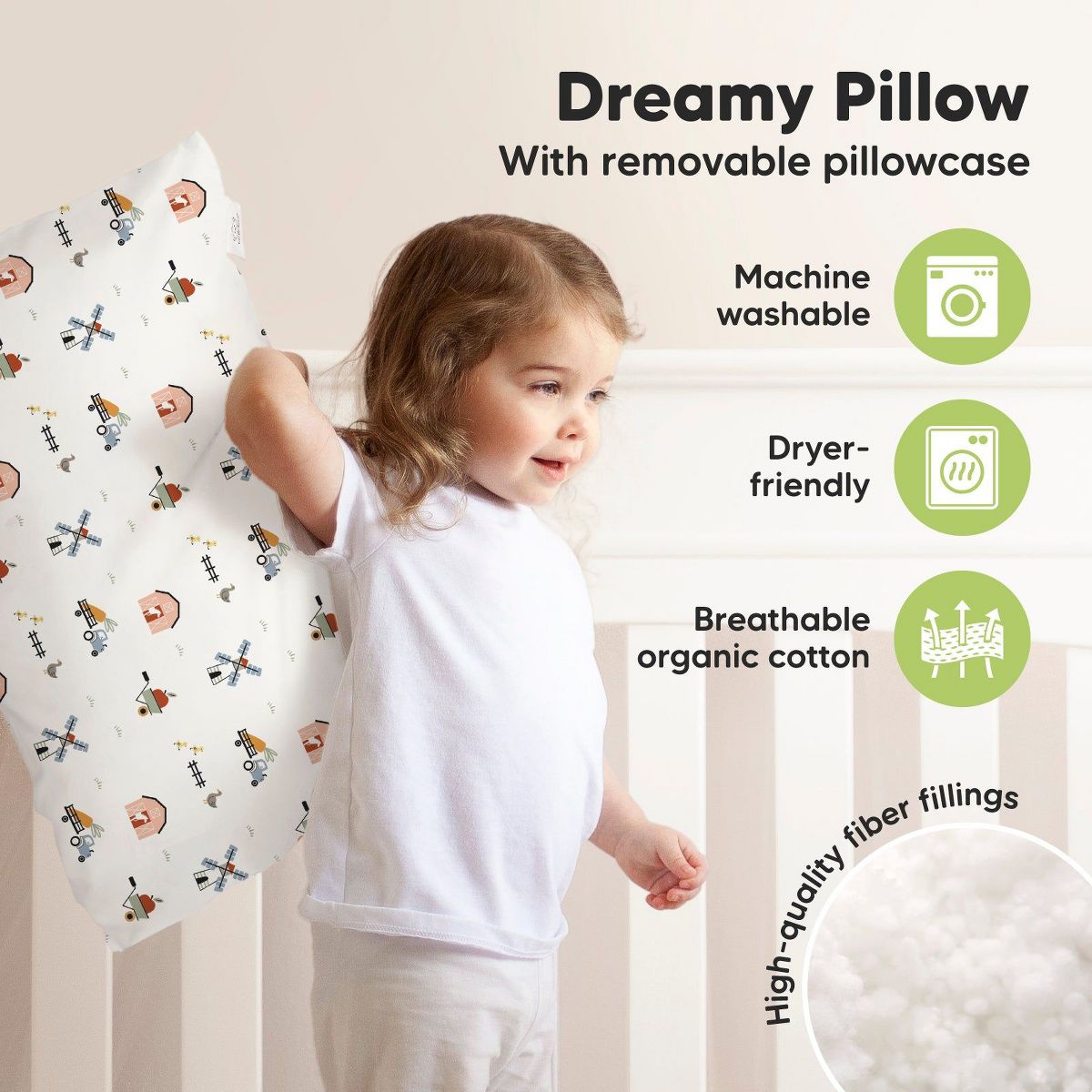 KeaBabies Jumbo Toddler Pillow with Pillowcase, 14X20 Soft Organic Toddler Pillows for Sleeping, Kids Travel Pillow - thumbnail 4