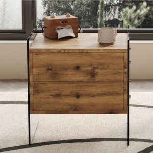 TiramisuBest 2-Drawer Bedside Table, MDF & Tempered Glass Sides for Modern Elegant Storage,Wood - 1 of 4
