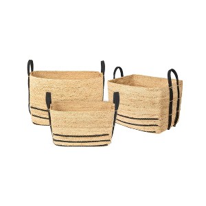 WeThinkStorage Set of 3 Handwoven Natural Corn Husk Storage Basket with Cotton Grip Natural - 1 of 4