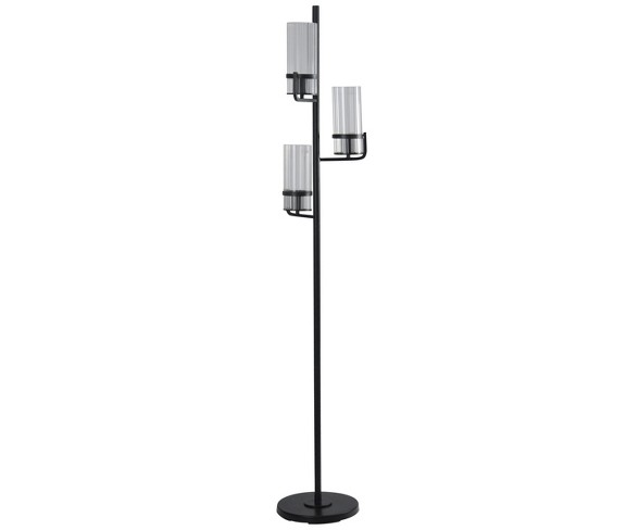 Three Arm Satin Finish Clear Ribbed Glass Shades Floor Lamp Brushed Nickel (Includes Light Bulb) - StyleCraft