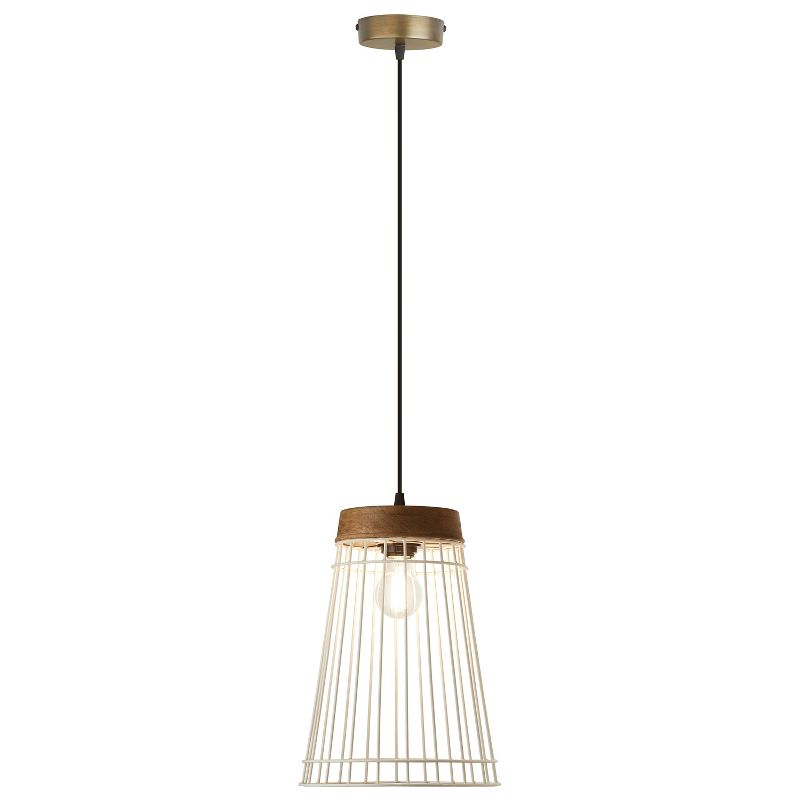 River of Goods 10&#34; 1-Light Alora White Metal and Brown Wood Pendant, 1 of 10