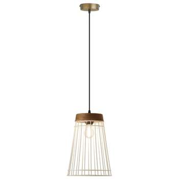 River of Goods 10" 1-Light Alora White Metal and Brown Wood Pendant