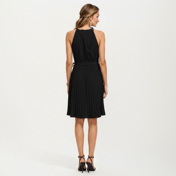 Vestido Midi sin Mangas con Tirantes, Falda Plisada y Cinturón para Mujer 4