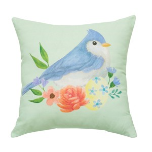 C&F Home 18" x 18" Green Floral Bird Woven Spring Easter Themed Accent Throw Pillow - 1 of 4