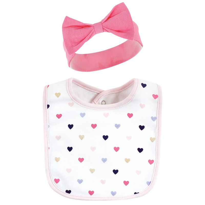 Hudson Baby Infant Girl Cotton Bib and Headband or Caps Set, Fathers Day, 0-9 Months, 4 of 6