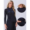 INSPIRE CHIC Women's See Through Mesh Mock Neck Velvet Floral Print Tee Shirt - 2 of 4