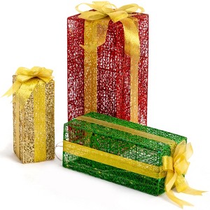 Slickblue Set of 3 Christmas Gift Boxes with 90 LED Warm White Lights for Indoor & Outdoor Decor - 1 of 4