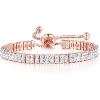 Tennis Bracelets for Women White Gold Plated Diamond AAA+ Cubic Zirconia CZ Dainty Classic Adjustable Slider