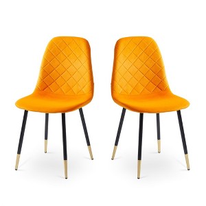 Tufted Dining Room Chairs Set Of 2, Upholstered Accent Dinner Chairs With Metal Legs, Modern Velvet Armless Chairs, Orange - 1 of 4