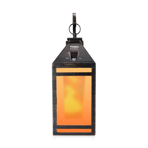 12 Black Battery Operated Faux Flame LED Hurricane Lantern