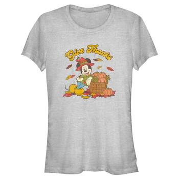 Juniors Womens Mickey & Friends Give Thanks Scarecrow Mickey T-Shirt