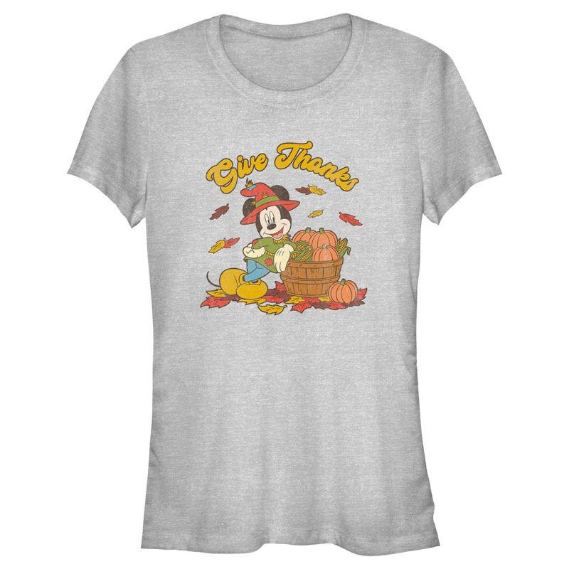 Juniors Womens Mickey & Friends Give Thanks Scarecrow Mickey T-Shirt, 1 of 5