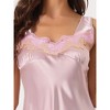 cheibear Women's Satin Tank Nightshirt Floral LaceTrim Sleeveless Nightgown - 4 of 4