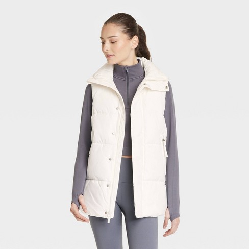 Women s Long Puffer Vest All In Motion Cream M Target