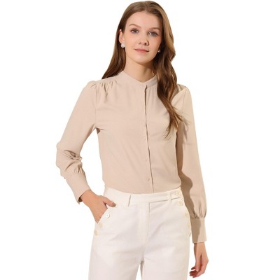 Allegra K Women's Mandarin Collar Office Long Sleeve Button Down Shirt ...