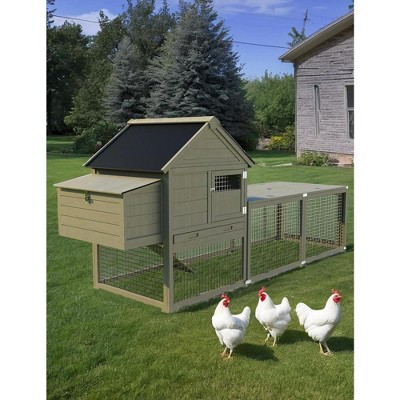 110in Wooden Chicken Coop, Waterproof Roof, Run, Nesting Box, Natural
