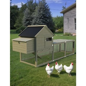 110in Wooden Chicken Coop, Waterproof Roof, Run, Nesting Box, Natural - 1 of 4