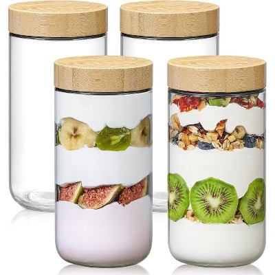 4-pack 24oz Glass jars with Airtight Lids, Overnight Oats Containers, Wide mouth Mason Salad jars, Glass Food Storage Containers for Snacks Yogurt
