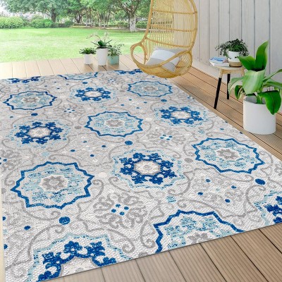 5'x8' Mediterranean Medallion Indoor/outdoor Area Rug, Blue/gray ...