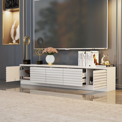 FUFU&GAGA Wave Pattern Black TV Console Multifunctional Storage Hidden Cable Manager