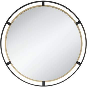 Uttermost Crest Round Vanity Decorative Wall Mirror Rustic Distressed Bronze Antiqued Gold Metal Frame 34" Wide for Bathroom Bedroom Living Room House