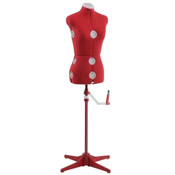 Singer Dress Form Fits Sizes 4-10 Small/Medium with 12 Dials, Adjustable Neck, Bust, Waist, Hips, Height and 360 Degrees Hem Guide, Red