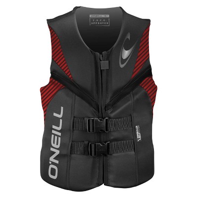 O'Neill Adult Mesh Polyester USCG Reactor Water Sports Life Jacket Vest with Safety Tab Zipper, Small, Red/Black