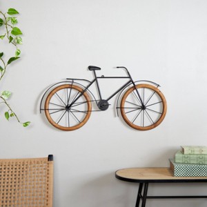 Metal Bike Wall Decor with Wood Wheels Brown - Olivia & May: Traditional Style, Vertical Metalwork Sculpture - 1 of 4