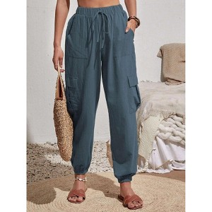 Joggers for Women Loose Drawstring High Waisted Cargo Pants with Pockets - 1 of 4