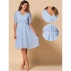 Allegra K Women's Metallic Stars Ruched Sleeve Elastic Waist V Neck A-line Dress - 2 of 4
