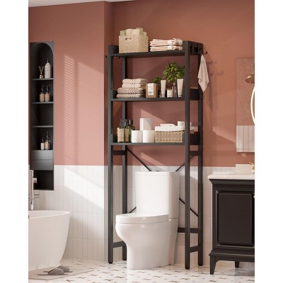 Aheaplus Freestanding Toilet Stand, 3-Tier Bathroom Storage Rack with Four Hooks