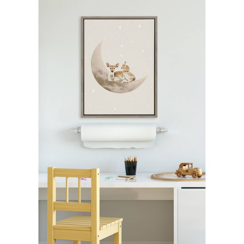 Kate &#38; Laurel All Things Decor 18&#34;x24&#34; Sylvie On the Moon Framed Canvas Wall Art by July Art Prints Gray Soft Animal Moon, 2 of 6