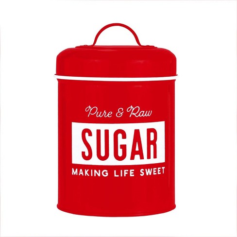 Amici Home Life Is Sweet Metal Sugar Canister, Red With White