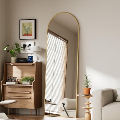 57"x22"  Full Length Mirror, Wall Mirrors Hanging or Leaning Arched-Top Full Body Mirror with Stand for Bedroom, Dressing Room, Gold