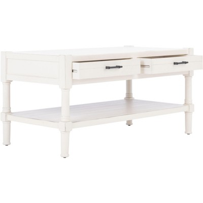Distressed White Rectangular Wood Coffee Table with Storage