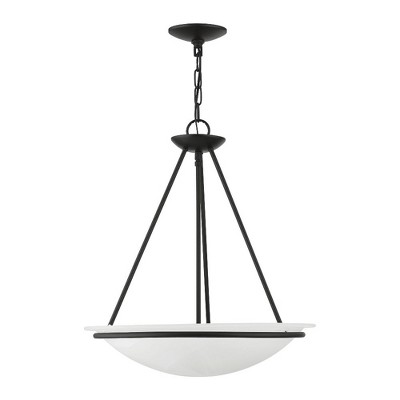 Modern Black Brass 3-Light Bowl Pendant with White Alabaster Glass