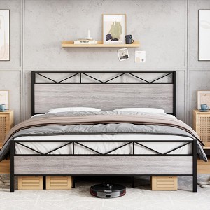 Whizmax King/Queen/Full Size Bed Frame with Wood Headboard, Metal Platform Bed Frame Heavy Duty, Sturdy Steel Slat Support, No Box Spring Needed - 1 of 4