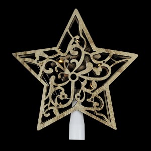 Northlight 10" Lighted Brown Star with Cut-Out Design Christmas Tree Topper - Clear Lights - 1 of 4