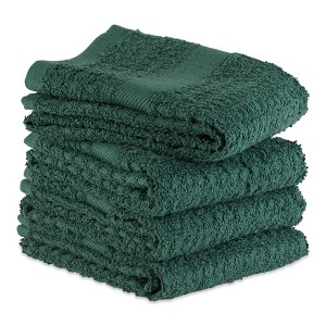 Design Imports  Terry Waffle Solid Dishtowel Set 4 Piece, 15X26", Dark Green - 1 of 4