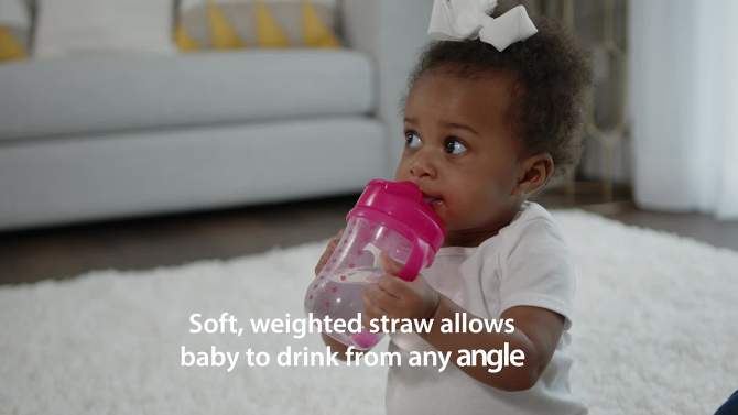 Dr. Brown&#39;s 9oz Milestones Baby&#39;s First Straw Cup with Weighted Straw - 2pk - Pink/Purple, 2 of 10, play video