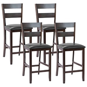 Costway 4-Pieces Bar Stools Counter Height Chairs w/ PU Leather Seat Espresso - 1 of 4