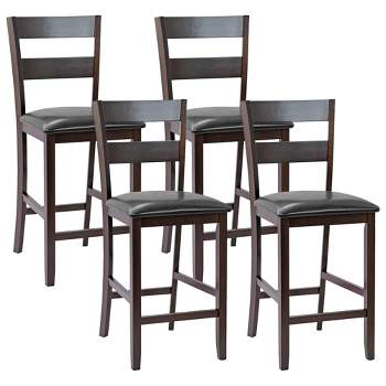Costway 4-Pieces Bar Stools Counter Height Chairs w/ PU Leather Seat Espresso