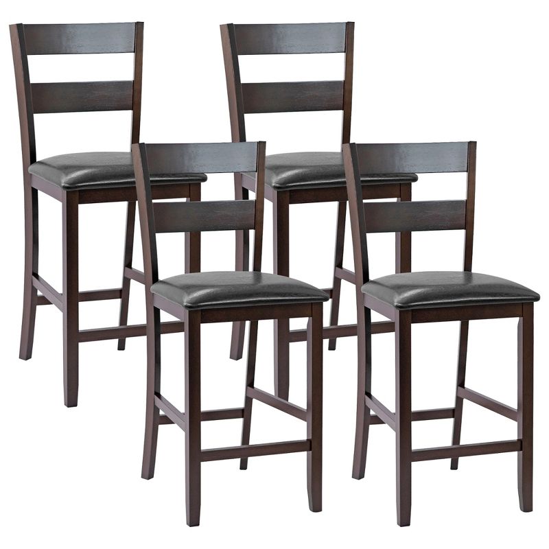 Costway 4-Pieces Bar Stools Counter Height Chairs w/ PU Leather Seat Espresso, 1 of 11
