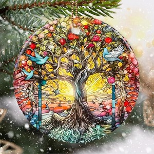 Lomsoe Christmas Ornaments Christmas Tree of Life Ceramic Ornaments Red Christmas Tree Hanging Decor Christmas Gift Christmas Decor - 1 of 4