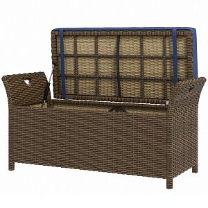 Outdoor Patio Wicker Storage Bench, 2-In-1 Rattan Patio Furniture, 29 Gal Storage Box w/ Cushion - 1 of 4